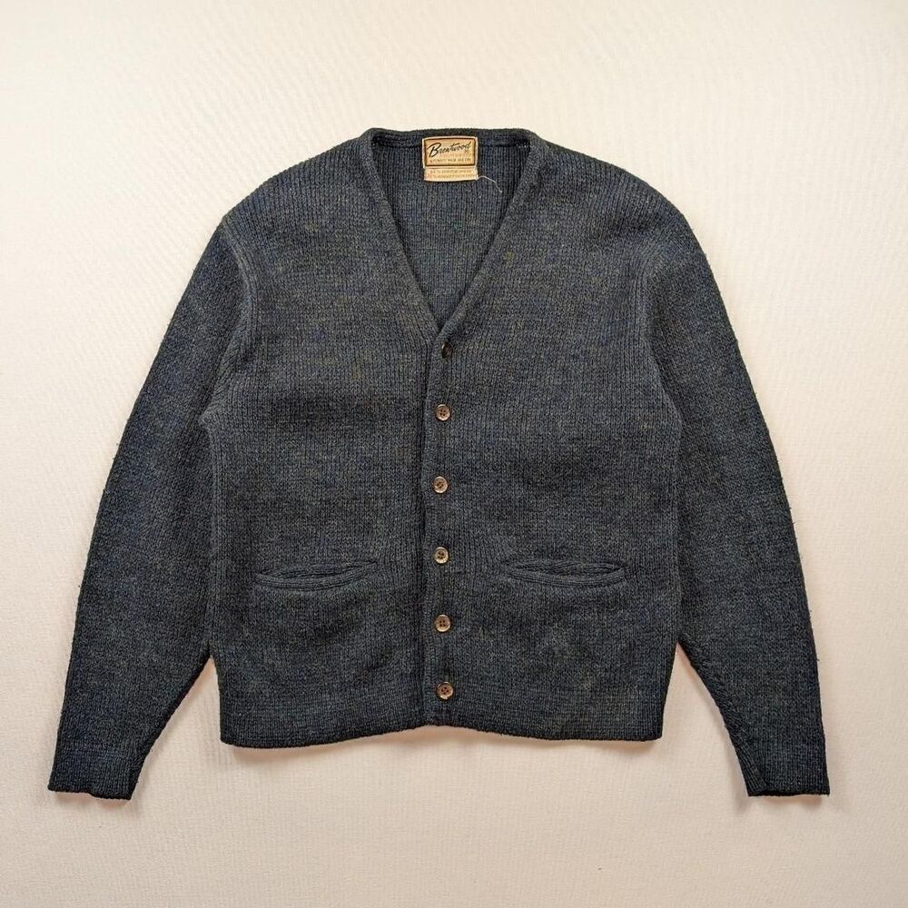 Vintage 60s Brentwood Blue Grey Button Up Wool Cardigan Size Medium Kurt Cobain